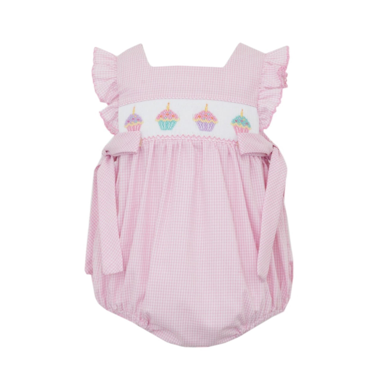 Pink Gingham Bubble with Side Bows | Cupcakes Smocking