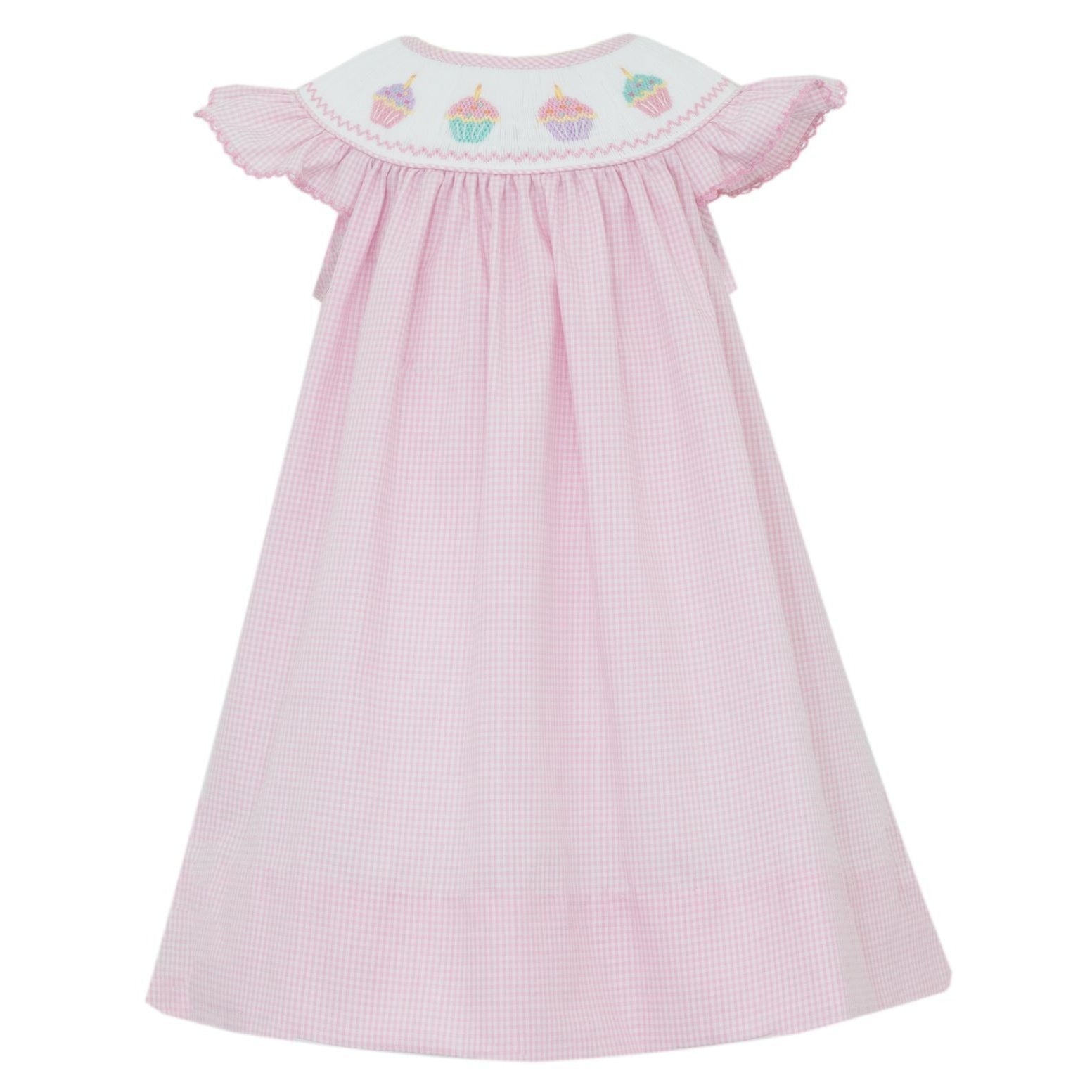 Pink Gingham Angel Wing Bishop Dress | Cupcakes Smocking