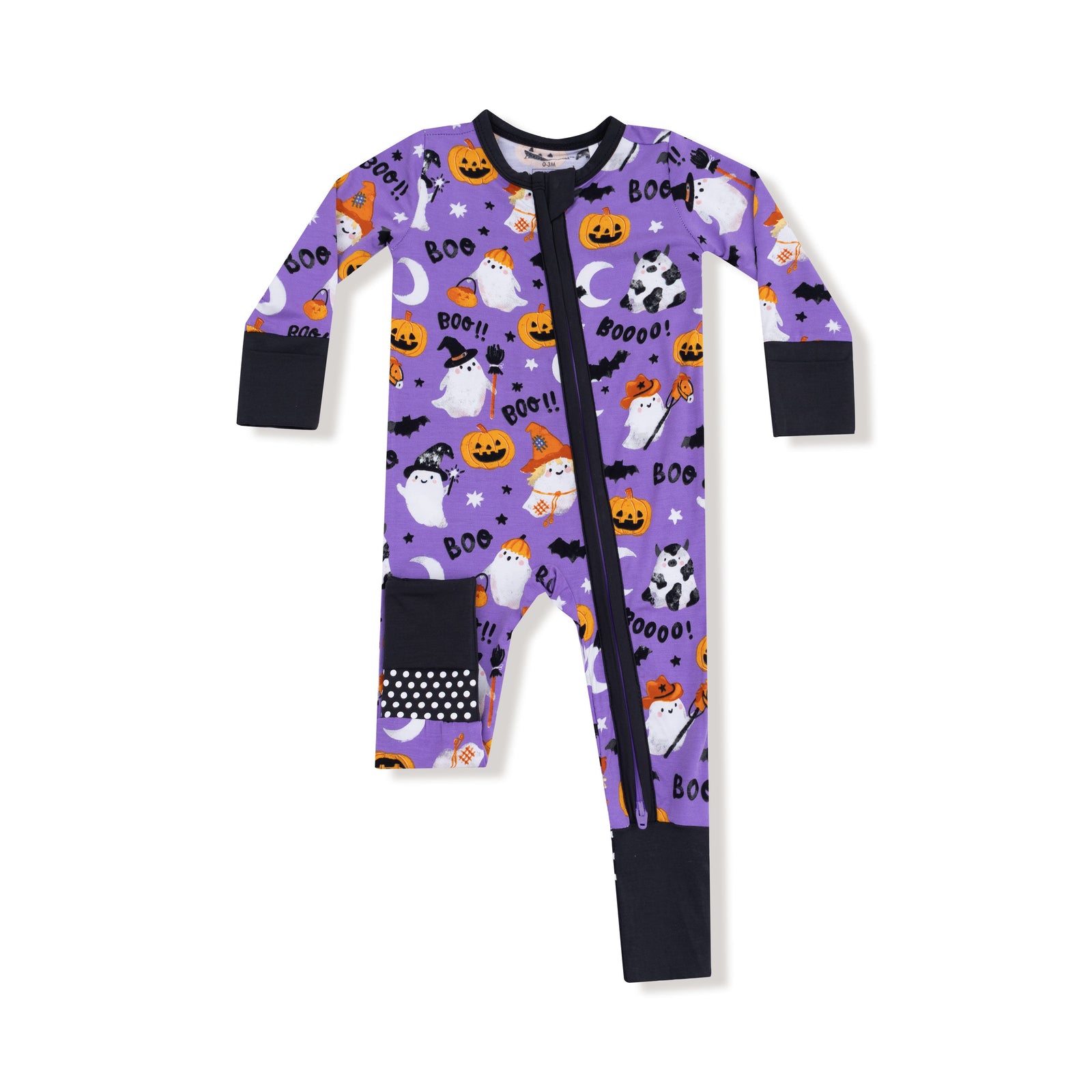 Purple Costumed Ghosts Glow-in-the-Dark Bamboo 2 Way Zipper Romper