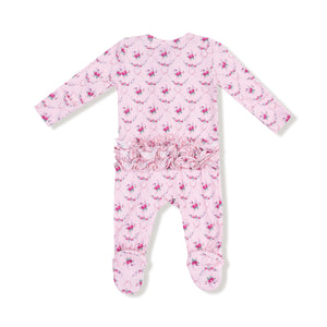 Rose Garden Trellis Bamboo 2 Way Zipper Ruffle Back Footie