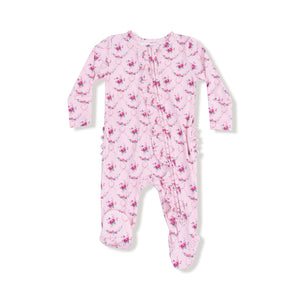 Rose Garden Trellis Bamboo 2 Way Zipper Ruffle Back Footie