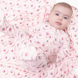 Rose Garden Trellis Bamboo 2 Way Zipper Ruffle Back Footie