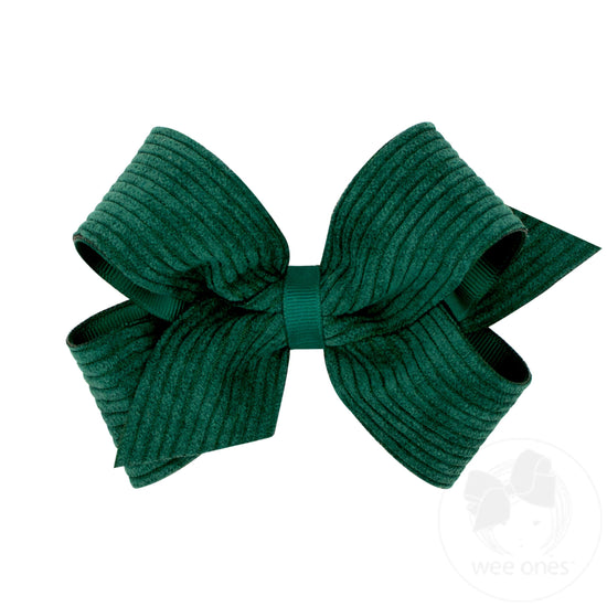 Medium Grosgrain Hair Bow with Wide Wale Corduroy Overlay | Assorted Colors