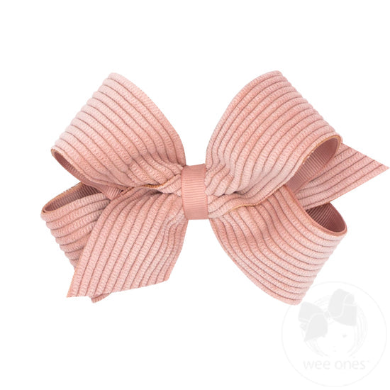 Medium Grosgrain Hair Bow with Wide Wale Corduroy Overlay | Assorted Colors