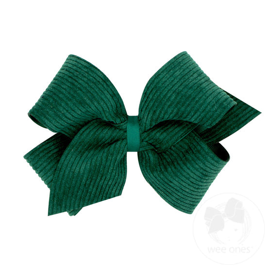 King Grosgrain Hair Bow with Wide Wale Corduroy Overlay | Assorted Colors
