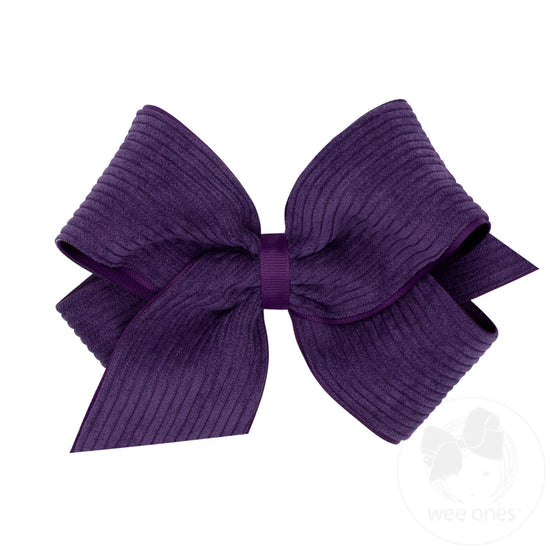 King Grosgrain Hair Bow with Wide Wale Corduroy Overlay | Assorted Colors