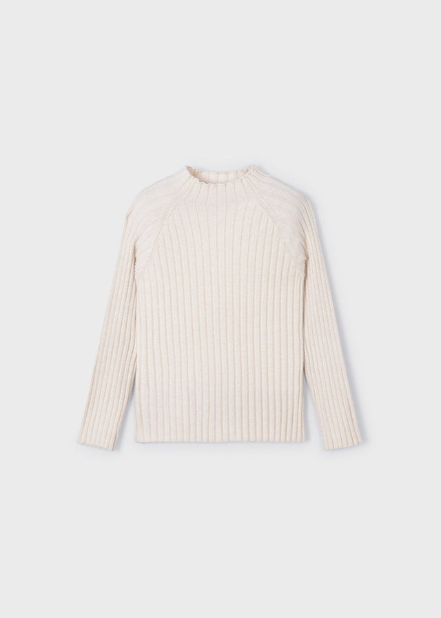 Girls Ribbed Mock Neck Top | Chickpea