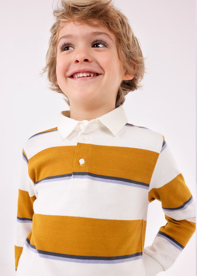 Boys Long Sleeve Polo Shirt | Ochre Stripe