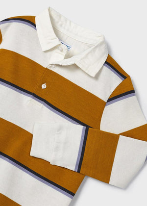 Boys Long Sleeve Polo Shirt | Ochre Stripe