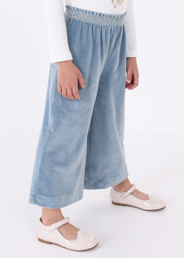 Girls Velour Wide Leg Pant | Bluebell