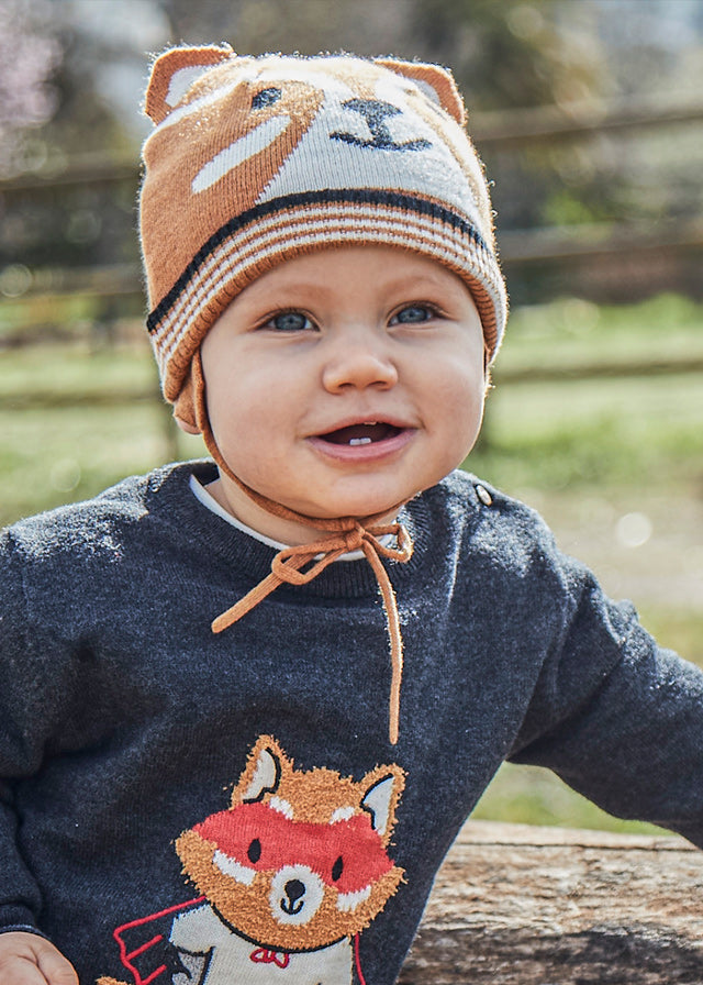 Baby Boys Knit Critter Cap | Peanut