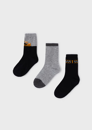 Boys Organic Cotton Socks 3-pack | Grey / Charcoal