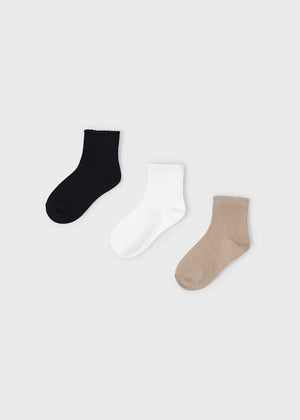Girls Organic Cotton Socks 3-pack | Black / Sparkle Oat / White