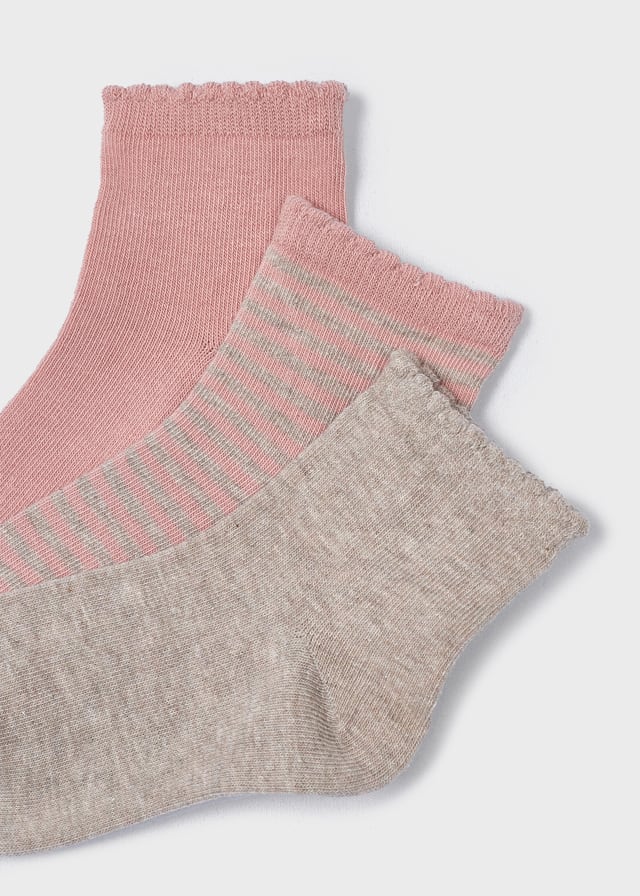 Girls Organic Cotton Socks 3-pack | Pink / Stripe / Nude