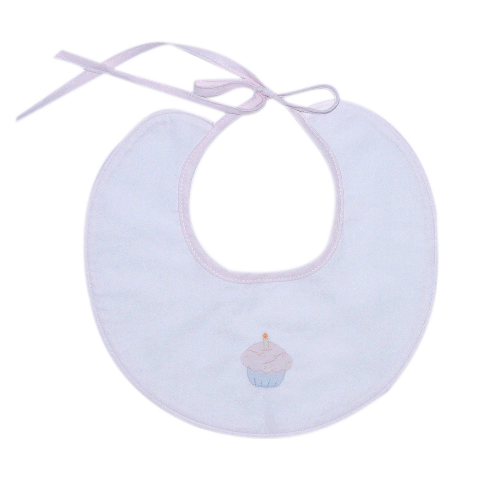 White Embroidered Bib | Pink Cupcake