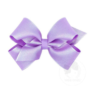 Medium Iridescent Shimmer and Grosgrain Overlay Girls Hair Bow | Assorted Colors