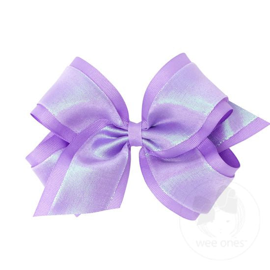 King Iridescent Shimmer and Grosgrain Overlay Girls Hair Bow | Assorted Colors
