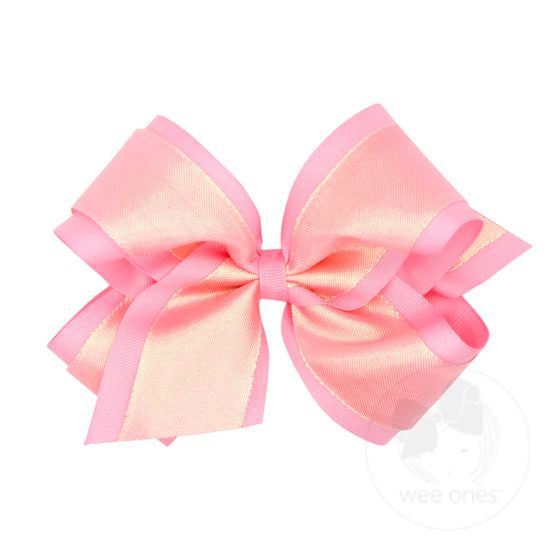 King Iridescent Shimmer and Grosgrain Overlay Girls Hair Bow | Assorted Colors