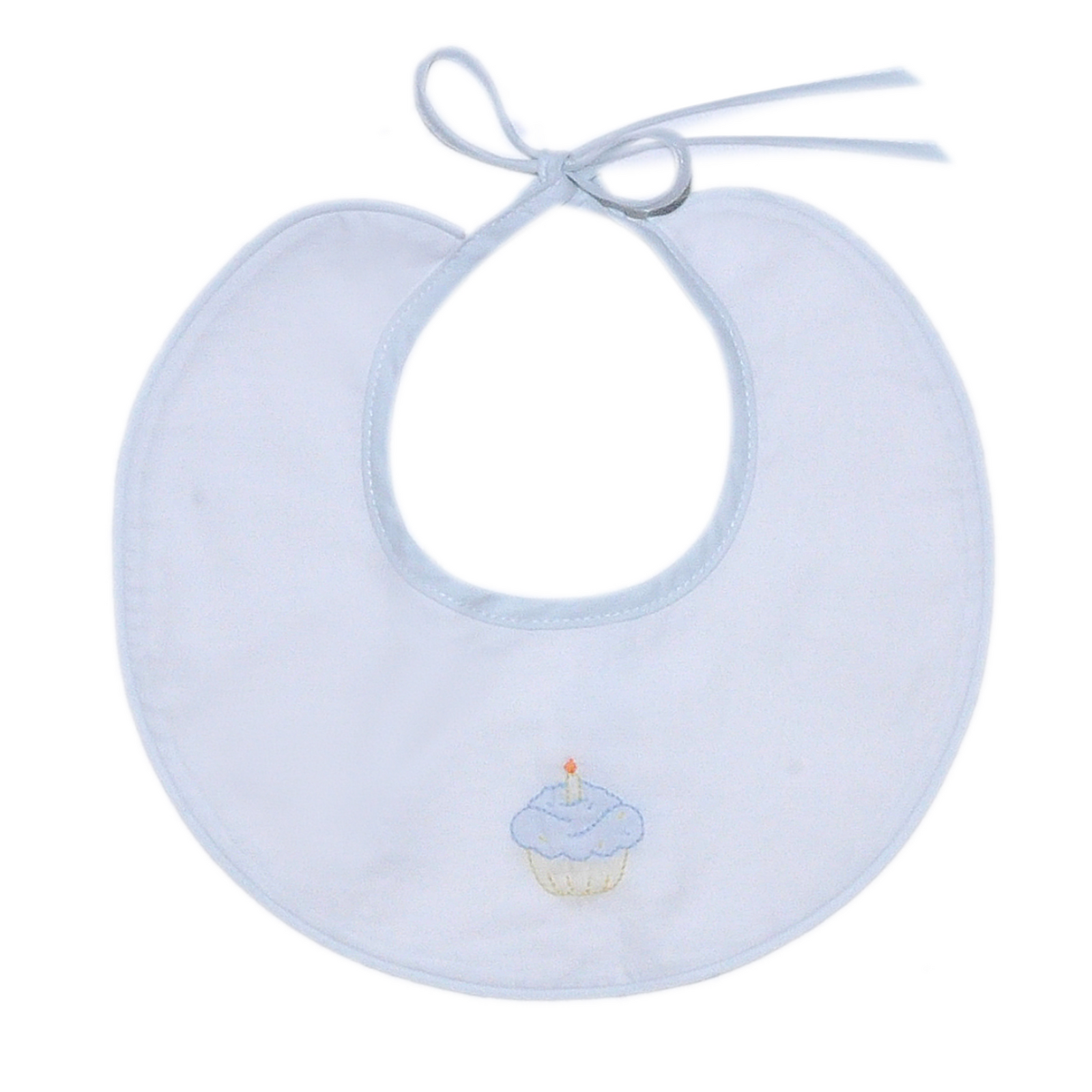 White Embroidered Bib | Blue Cupcake