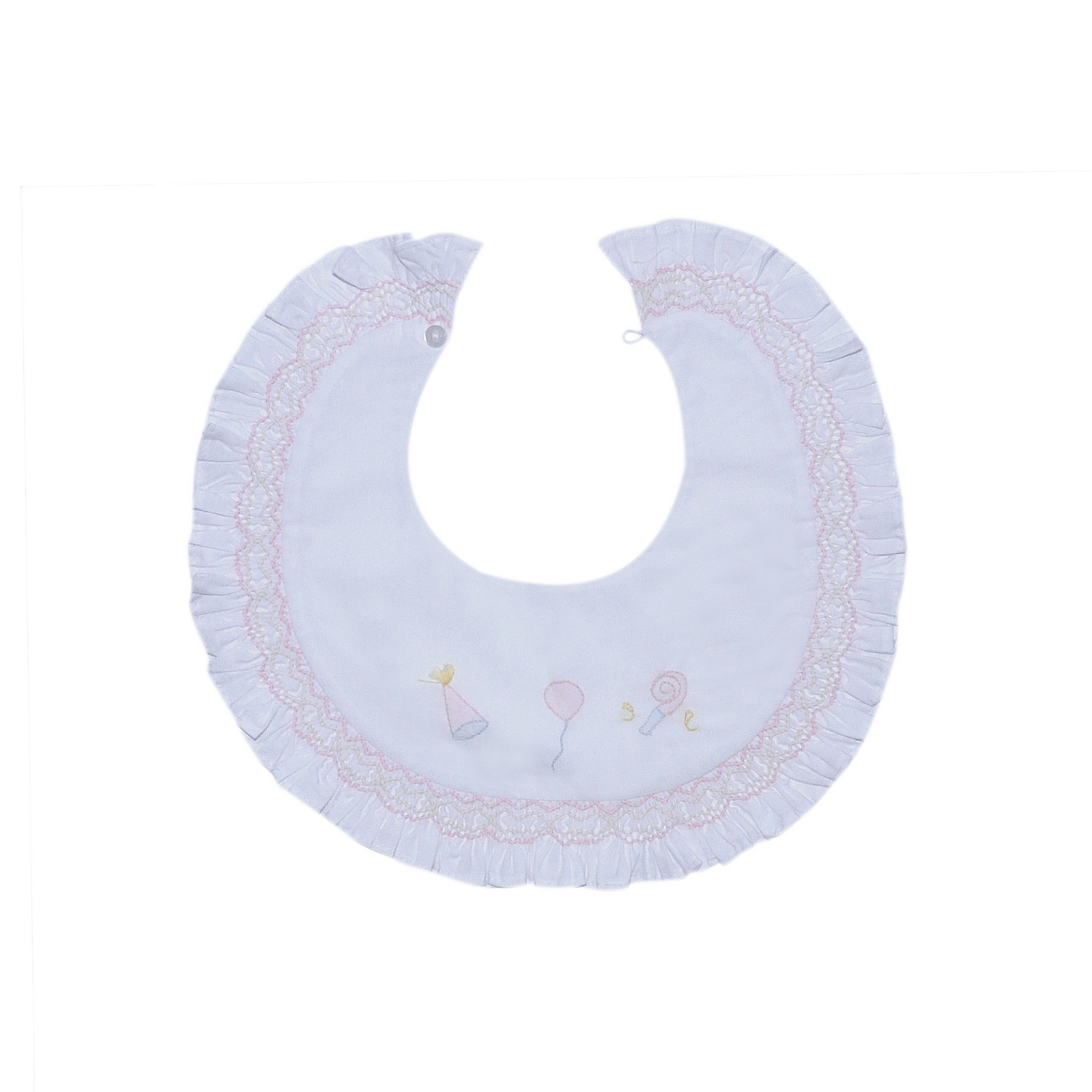 White Embroidered Girls Bib | Smocked Celebration