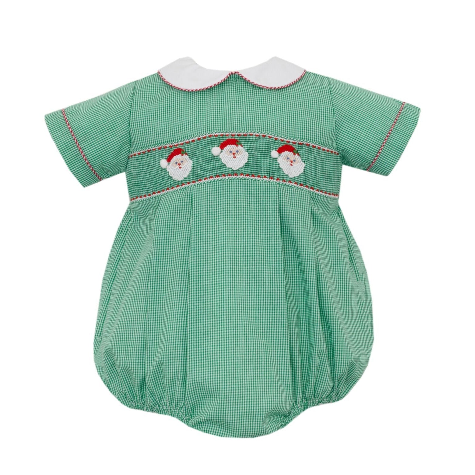Santa Smocked Green Gingham Bubble