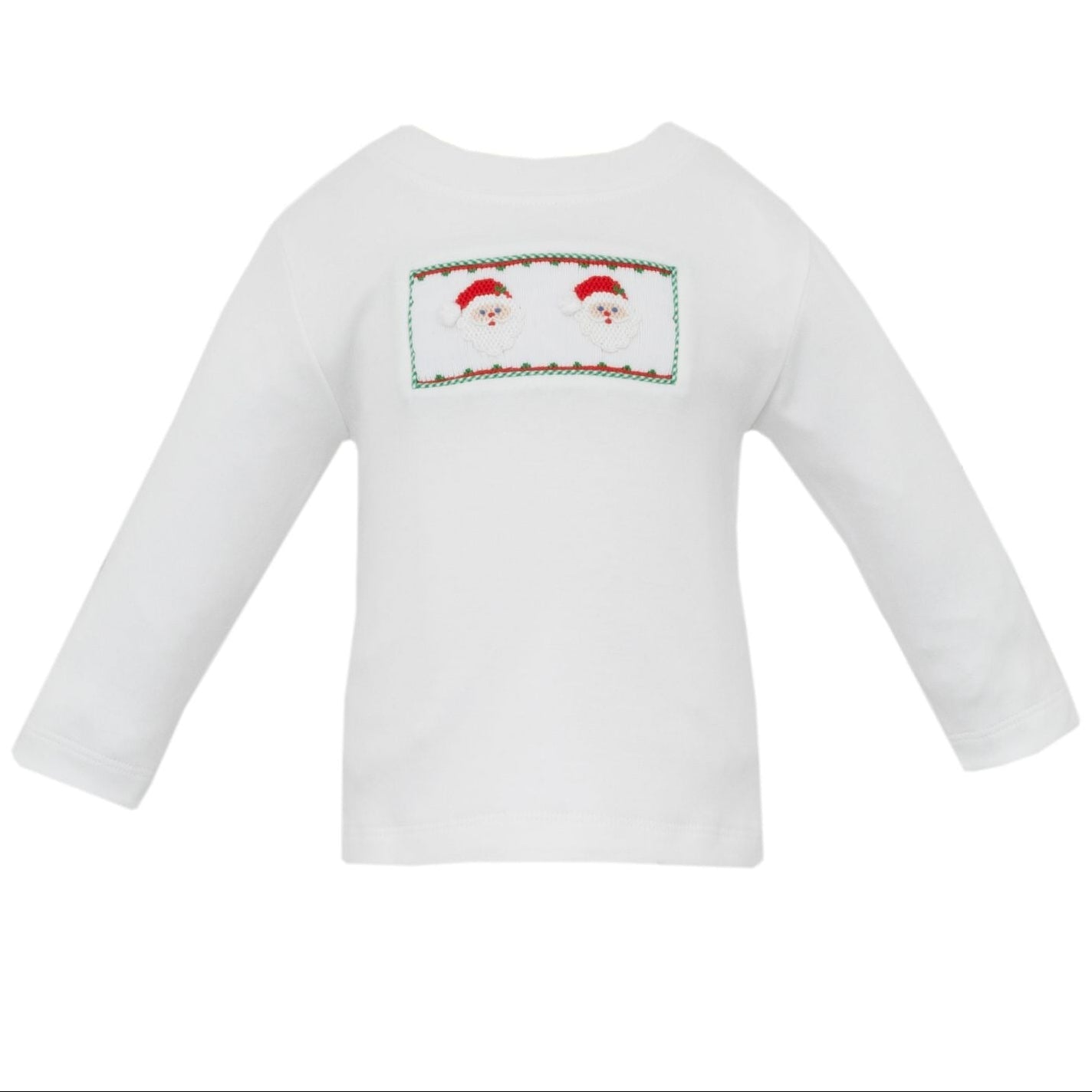 Santa Smocked Long Sleeve Knit Shirt | White