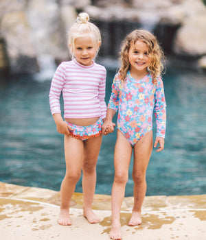 Sandy Toes Two-Piece Rash Guard Swimsuit | Blue Grotto