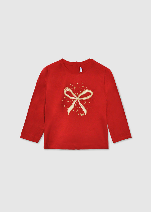 Girls Long Sleeve Bow Graphic Tee | Red