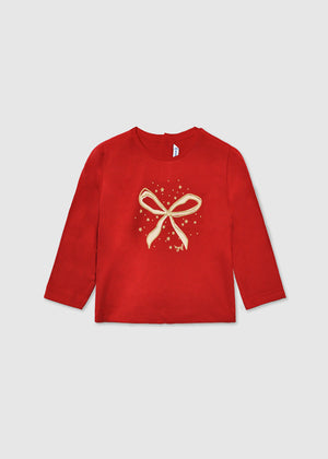 Girls Long Sleeve Bow Graphic Tee | Red