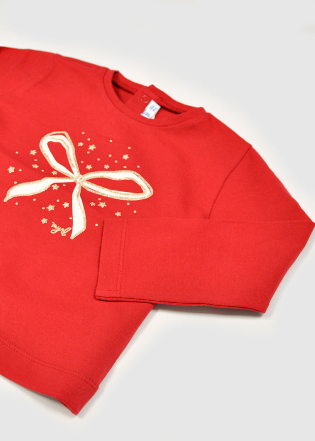 Girls Long Sleeve Bow Graphic Tee | Red