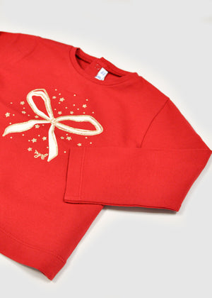Girls Long Sleeve Bow Graphic Tee | Red