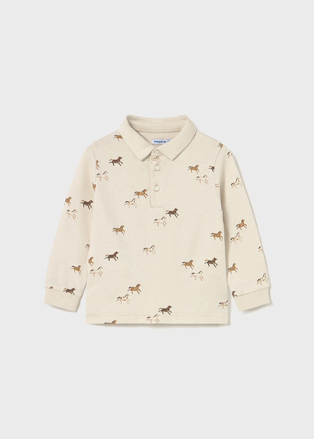 Boys Long Sleeve Printed Polo Shirt | Horses