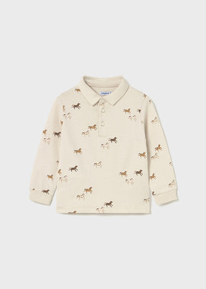 Boys Long Sleeve Printed Polo Shirt | Horses