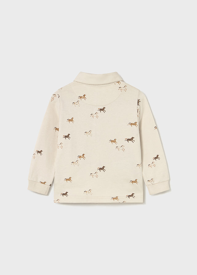 Boys Long Sleeve Printed Polo Shirt | Horses