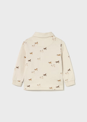 Boys Long Sleeve Printed Polo Shirt | Horses