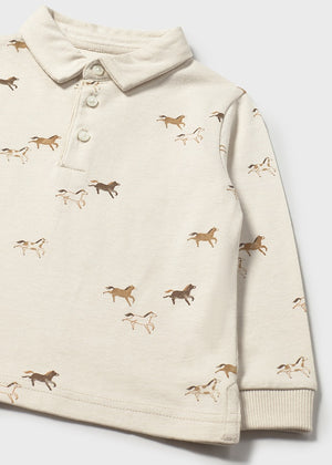 Boys Long Sleeve Printed Polo Shirt | Horses