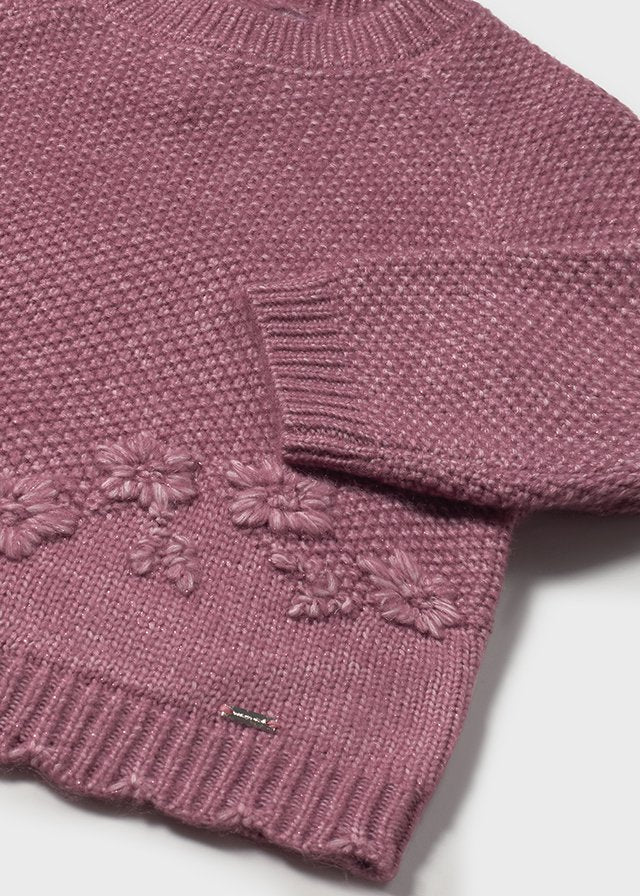 Girls Sweater Tunic w/ Embroidered Flowers | Rose