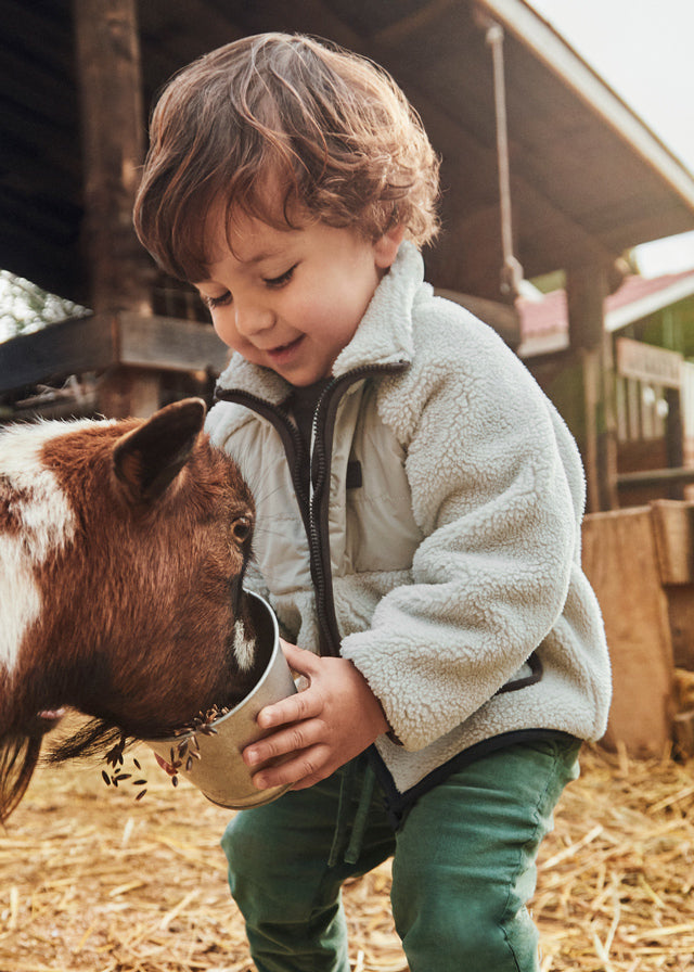 Boys Sherpa Zip Up Jacket | Chai