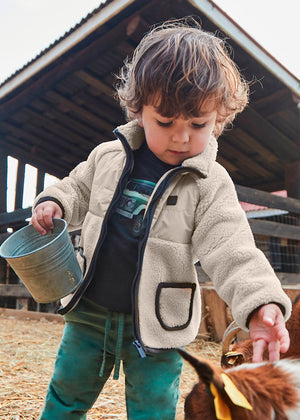 Boys Sherpa Zip Up Jacket | Chai