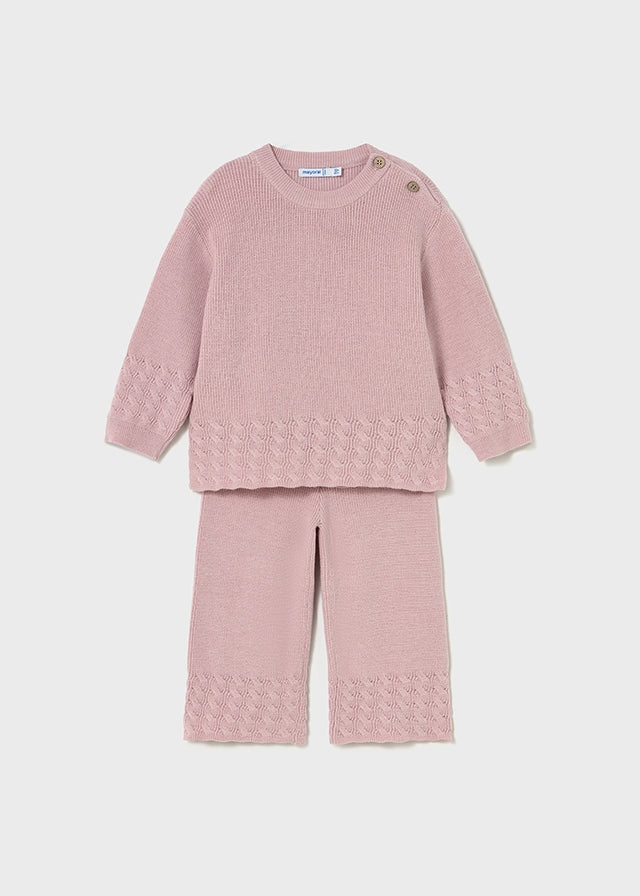 Girls Sweater Knit Pants Set | Crystal Pink
