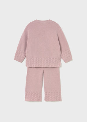 Girls Sweater Knit Pants Set | Crystal Pink