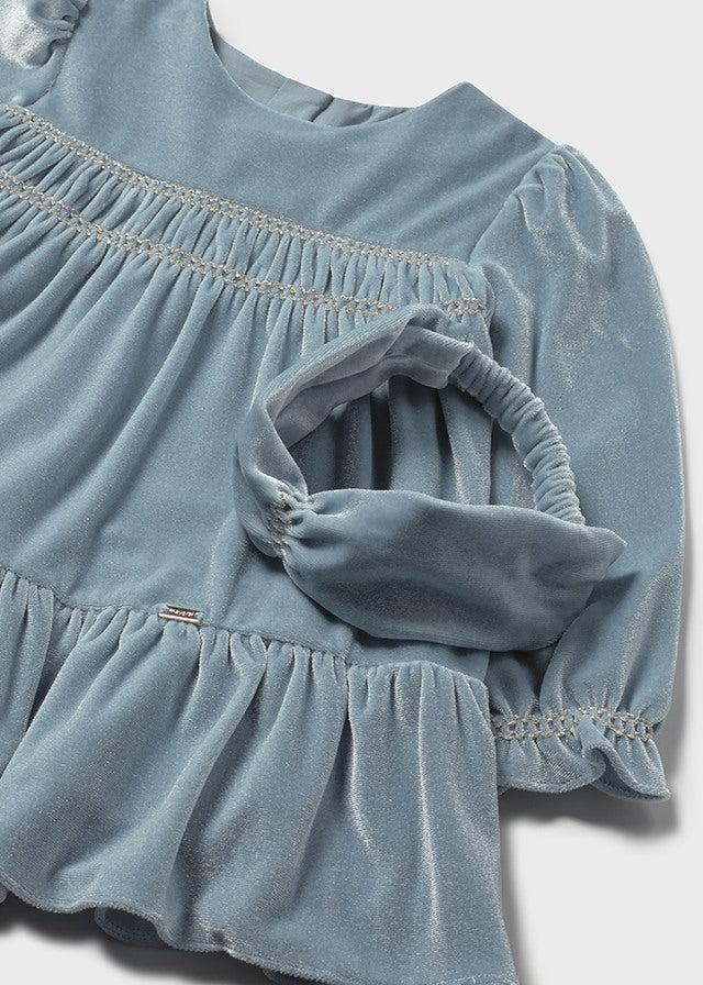 Girls Long Sleeve Velvet Dress w/ Headband