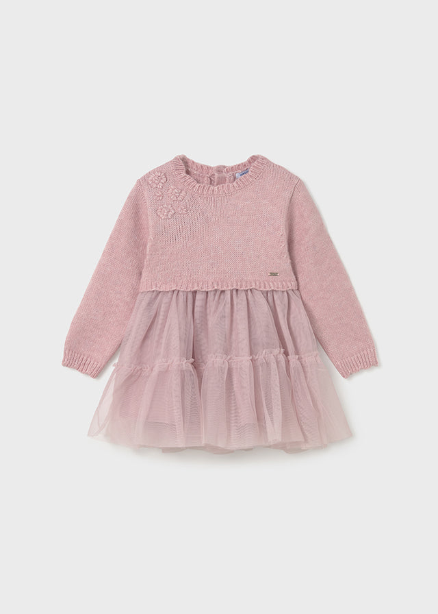 Girls Sweater Knit and Tulle Layered Dress