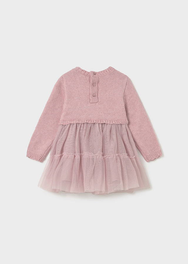 Girls Sweater Knit and Tulle Layered Dress