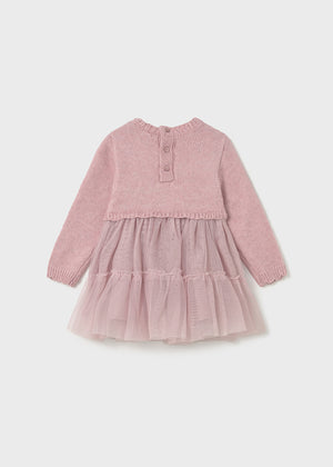 Girls Sweater Knit and Tulle Layered Dress