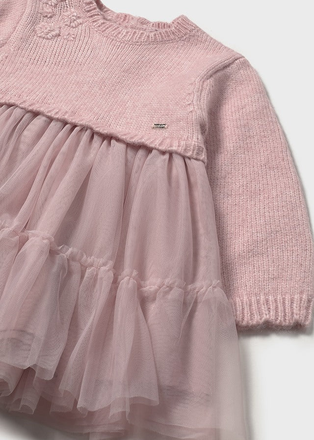 Girls Sweater Knit and Tulle Layered Dress