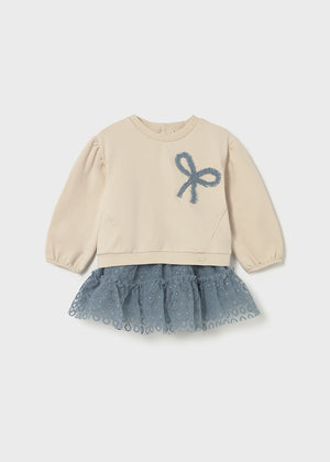 Girls Bow Pullover and Tulle Skirt Set
