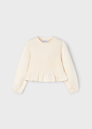 Girls Long Sleeve Smocked Top | Macchiato