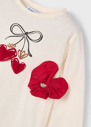 Girls Long Sleeve Graphic Tee w/ Scrunchie