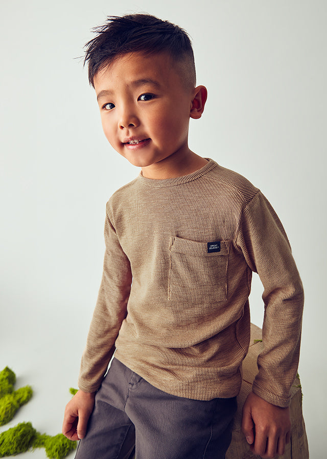 Boys Long Sleeve Ribbed Shirt | Caramel